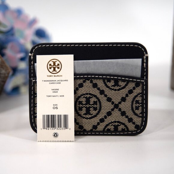 Tory Burch Navy T Monogram Jacquard Logo Card Case Mini Wallet NWT - Picture 5 of 7